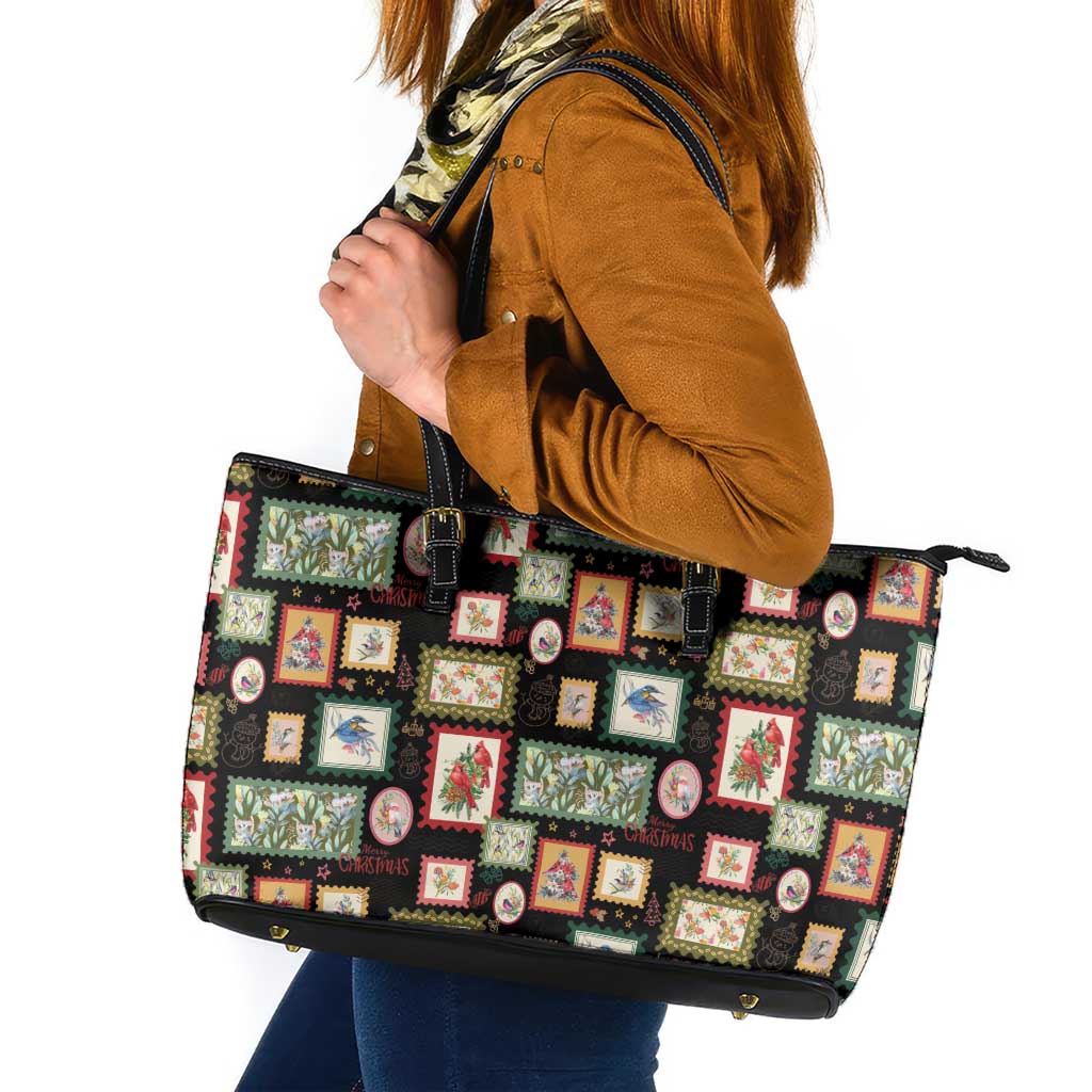 Aussie Birds Christmas La La Land Leather Tote Bag Black Vintage Stamp Edition - Aussie Hoodie
