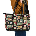 Aussie Birds Christmas La La Land Leather Tote Bag Black Vintage Stamp Edition - Aussie Hoodie