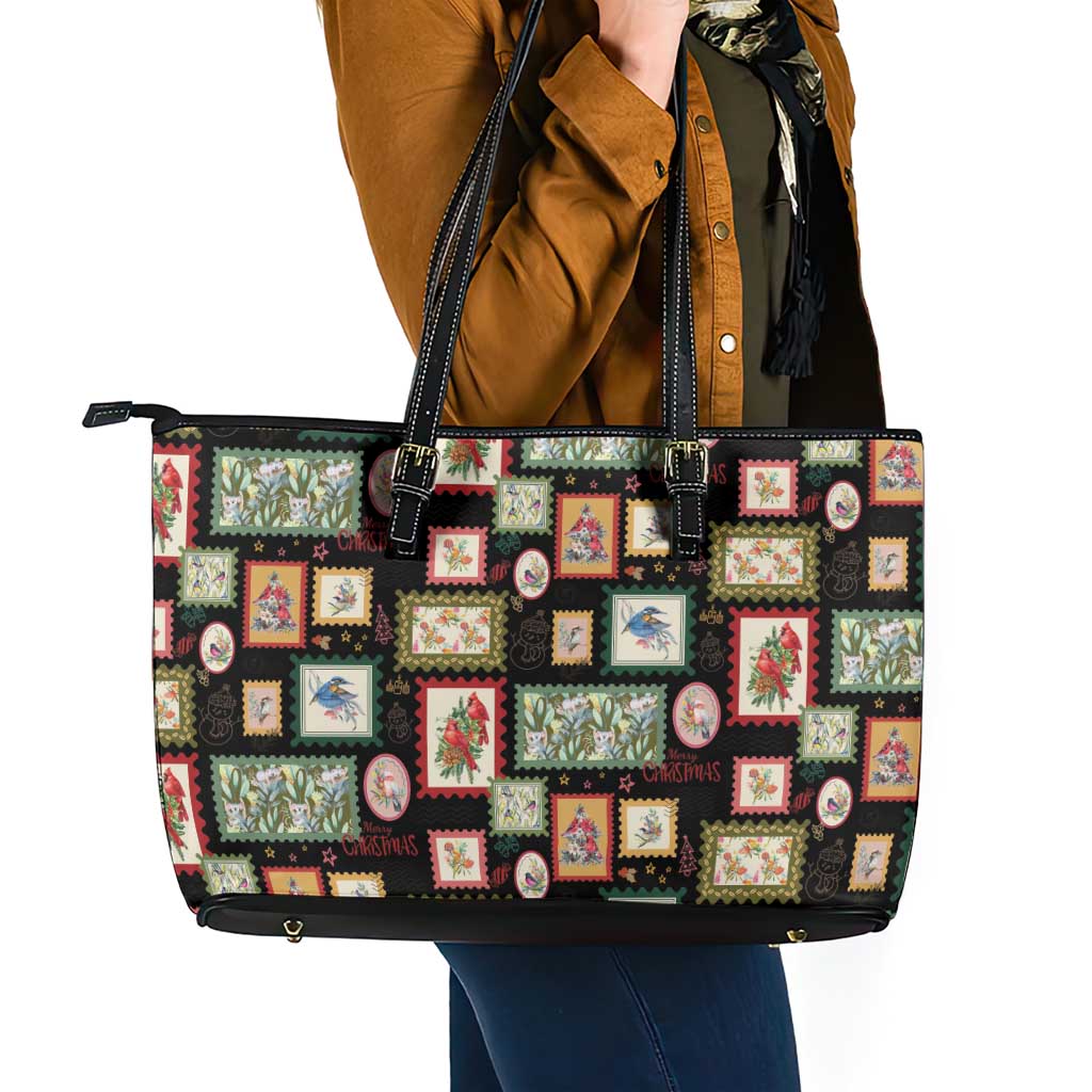 Aussie Birds Christmas La La Land Leather Tote Bag Black Vintage Stamp Edition - Aussie Hoodie