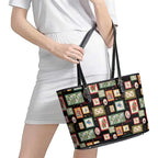 Aussie Birds Christmas La La Land Leather Tote Bag Black Vintage Stamp Edition - Aussie Hoodie