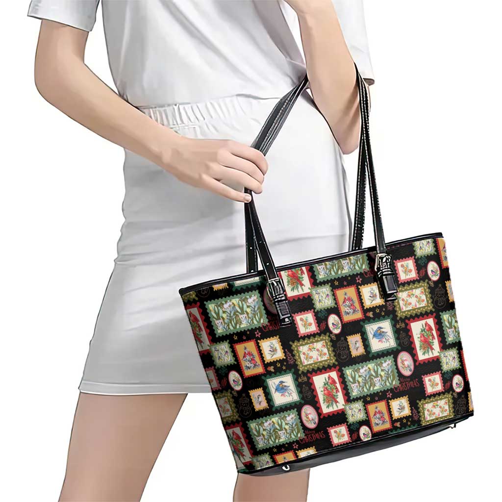 Aussie Birds Christmas La La Land Leather Tote Bag Black Vintage Stamp Edition - Aussie Hoodie