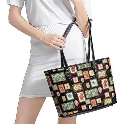 Aussie Birds Christmas La La Land Leather Tote Bag Black Vintage Stamp Edition - Aussie Hoodie