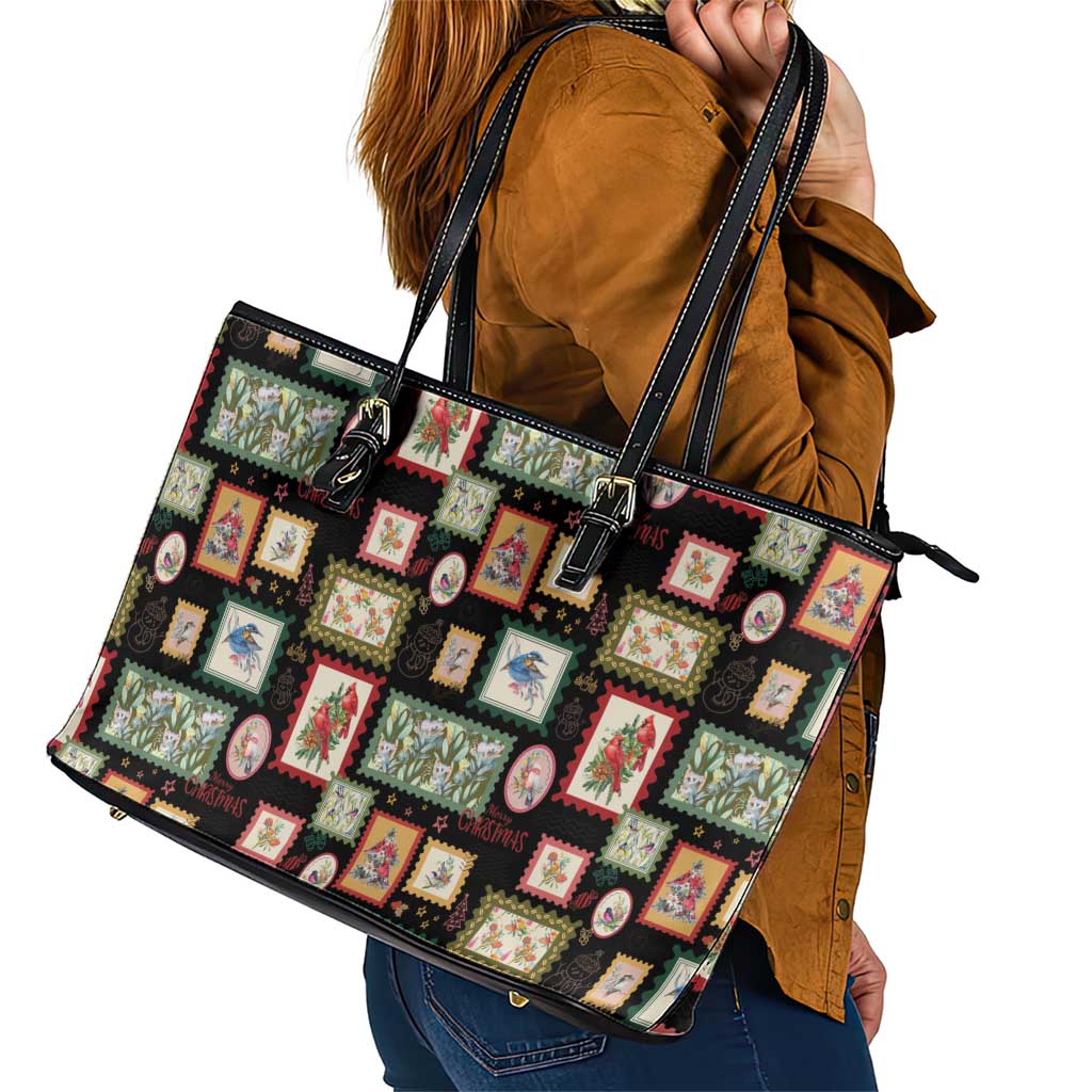 Aussie Birds Christmas La La Land Leather Tote Bag Black Vintage Stamp Edition - Aussie Hoodie