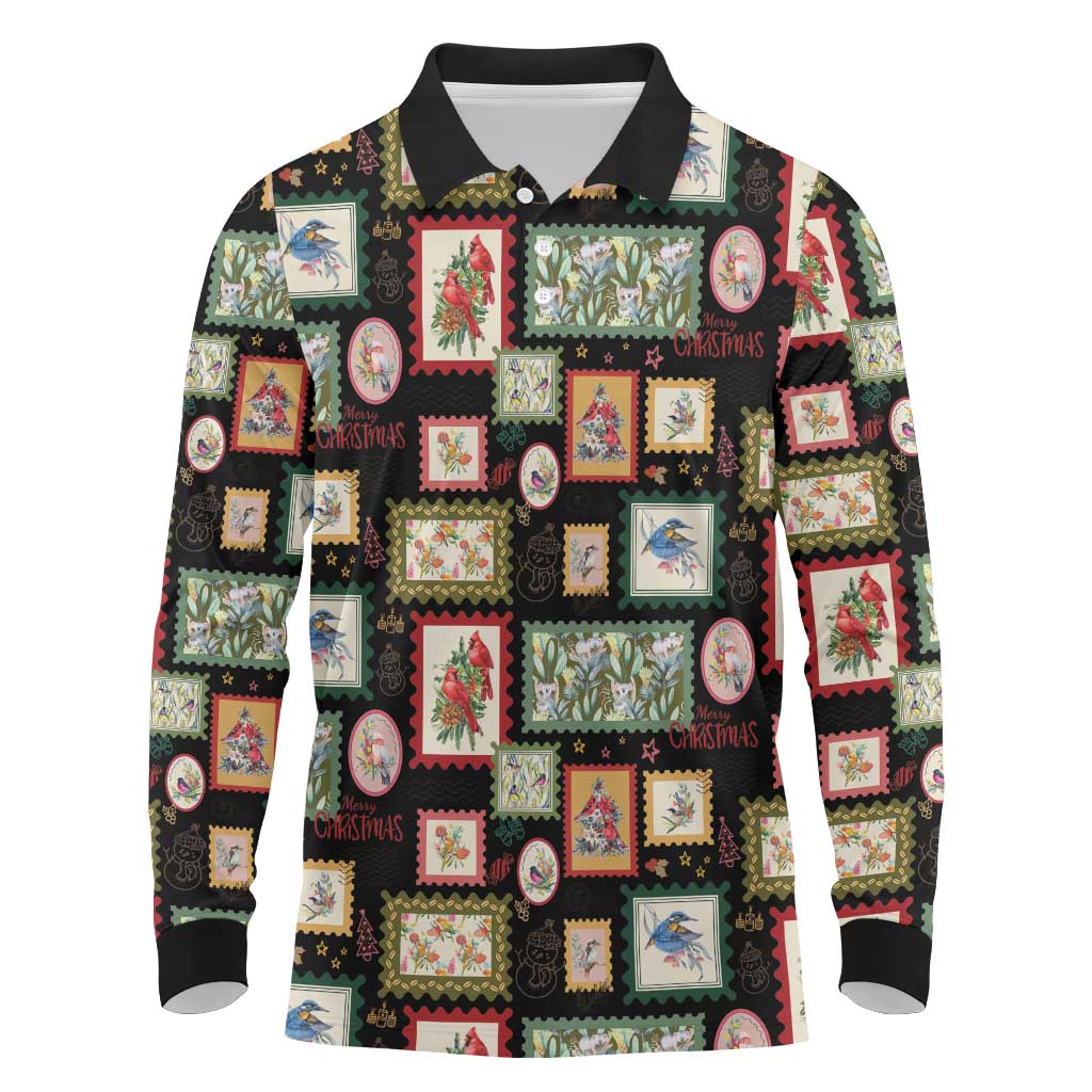 Aussie Birds Christmas La La Land Long Sleeve Polo Shirt Black Vintage Stamp Edition - Aussie Hoodie