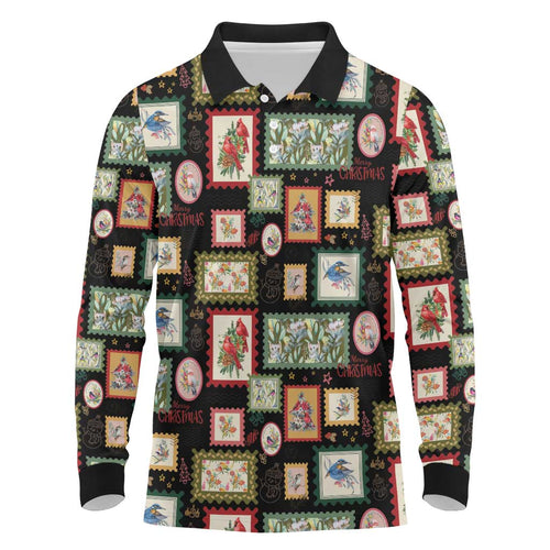 Aussie Birds Christmas La La Land Long Sleeve Polo Shirt Black Vintage Stamp Edition - Aussie Hoodie