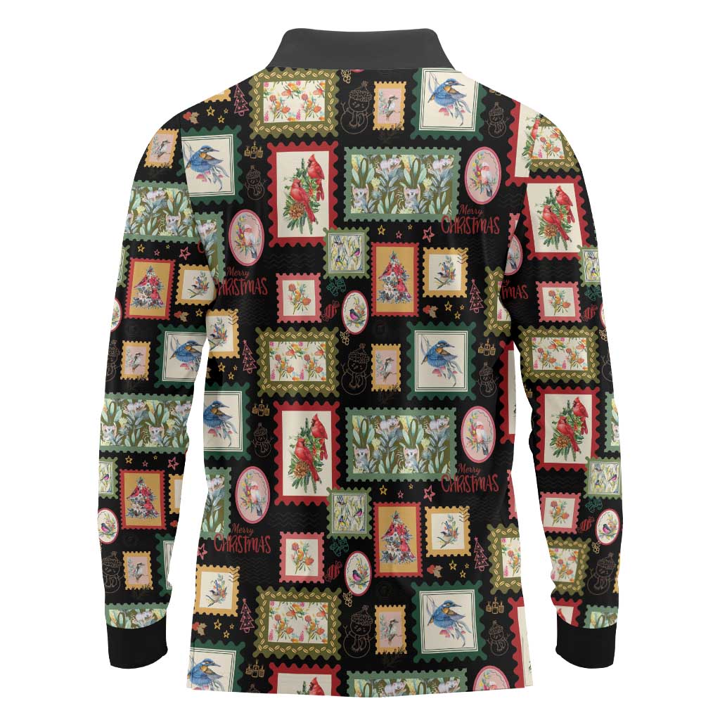 Aussie Birds Christmas La La Land Long Sleeve Polo Shirt Black Vintage Stamp Edition - Aussie Hoodie