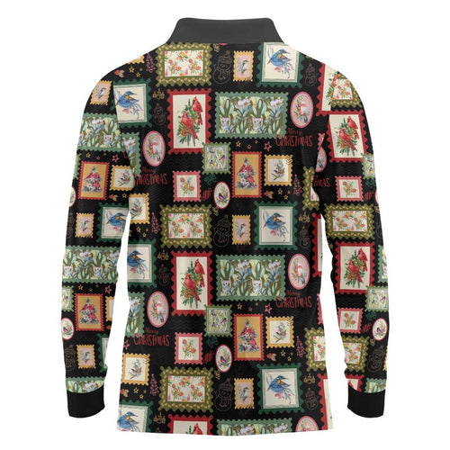 Aussie Birds Christmas La La Land Long Sleeve Polo Shirt Black Vintage Stamp Edition - Aussie Hoodie