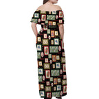 Aussie Birds Christmas La La Land Off Shoulder Maxi Dress Black Vintage Stamp Edition - Aussie Hoodie