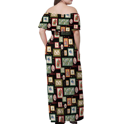 Aussie Birds Christmas La La Land Off Shoulder Maxi Dress Black Vintage Stamp Edition - Aussie Hoodie