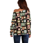 Aussie Birds Christmas La La Land Off Shoulder Sweater Black Vintage Stamp Edition - Aussie Hoodie
