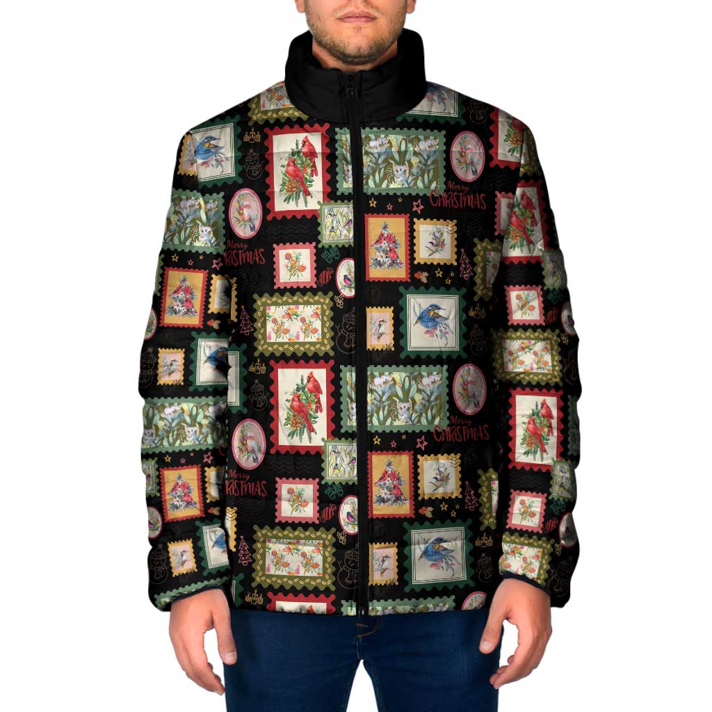 Aussie Birds Christmas La La Land Padded Jacket Black Vintage Stamp Edition - Aussie Hoodie