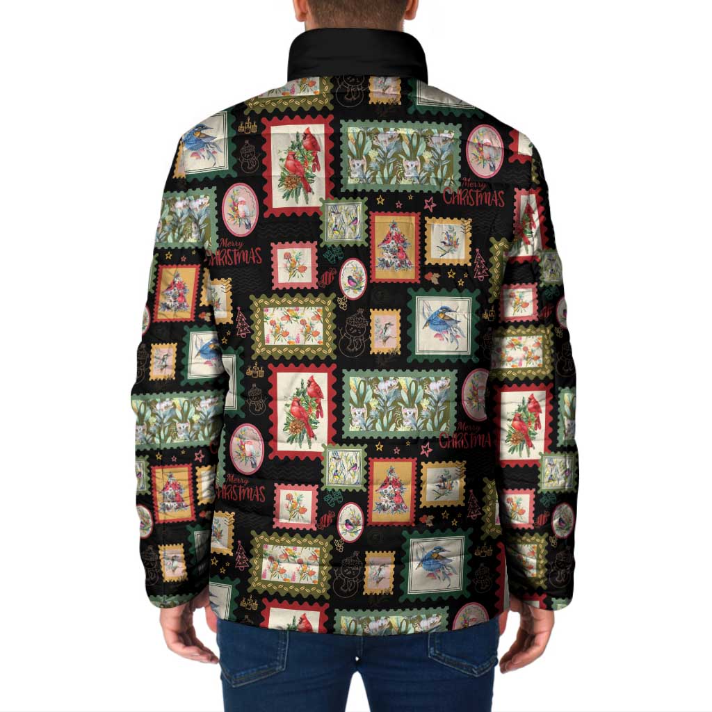 Aussie Birds Christmas La La Land Padded Jacket Black Vintage Stamp Edition - Aussie Hoodie