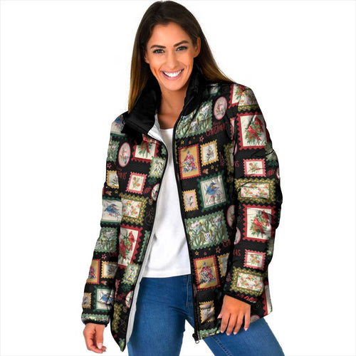 Aussie Birds Christmas La La Land Padded Jacket Black Vintage Stamp Edition - Aussie Hoodie