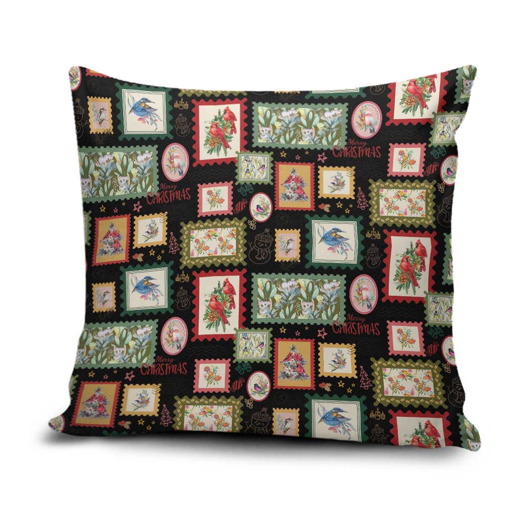 Aussie Birds Christmas La La Land Pillow Cover Black Vintage Stamp Edition - Aussie Hoodie