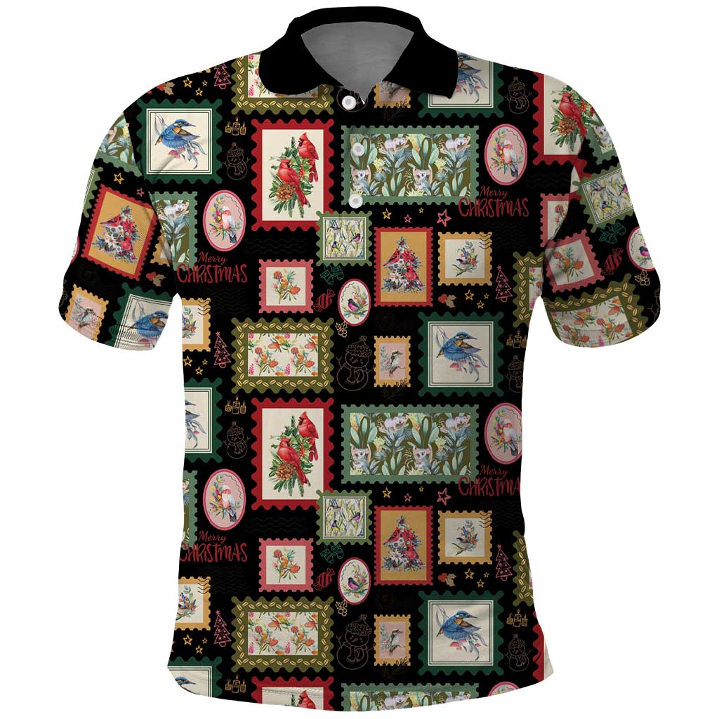 Aussie Birds Christmas La La Land Polo Shirt Black Vintage Stamp Edition - Aussie Hoodie