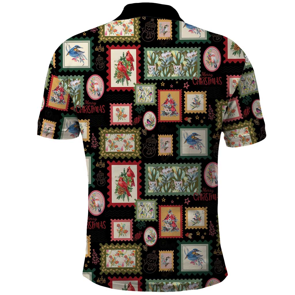 Aussie Birds Christmas La La Land Polo Shirt Black Vintage Stamp Edition - Aussie Hoodie