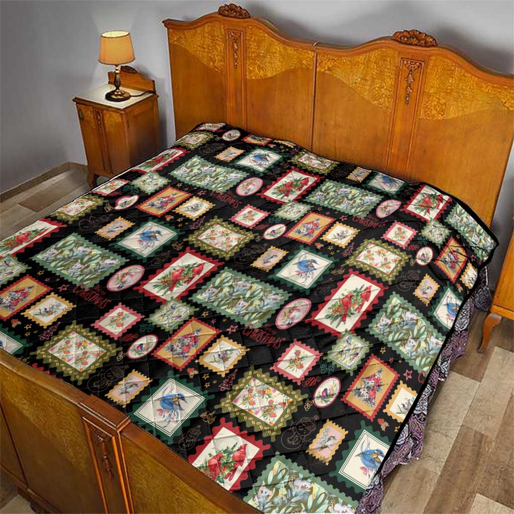 Aussie Birds Christmas La La Land Quilt Black Vintage Stamp Edition - Aussie Hoodie