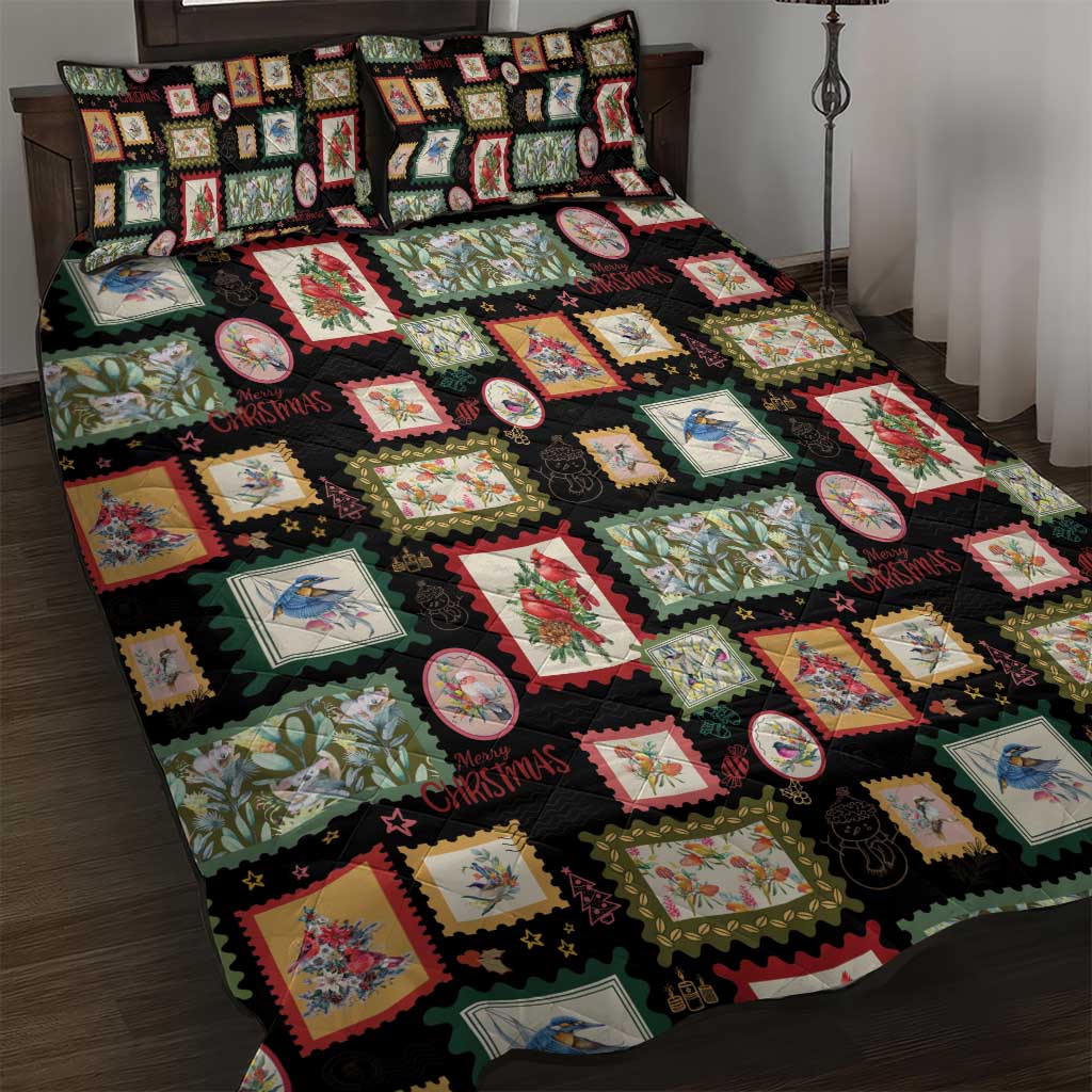 Aussie Birds Christmas La La Land Quilt Bed Set Black Vintage Stamp Edition - Aussie Hoodie
