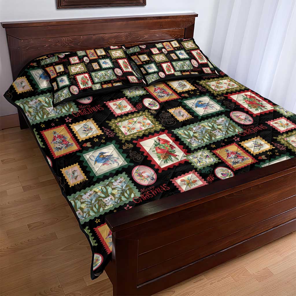 Aussie Birds Christmas La La Land Quilt Bed Set Black Vintage Stamp Edition - Aussie Hoodie