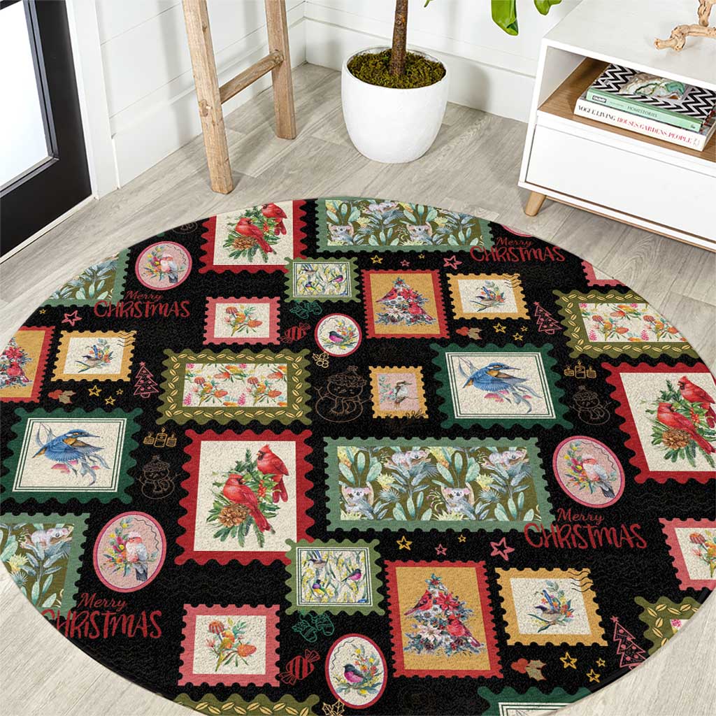 Aussie Birds Christmas La La Land Round Carpet Black Vintage Stamp Edition - Aussie Hoodie