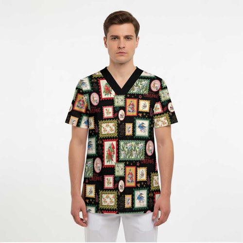 Aussie Birds Christmas La La Land Scrub Top Black Vintage Stamp Edition - Aussie Hoodie