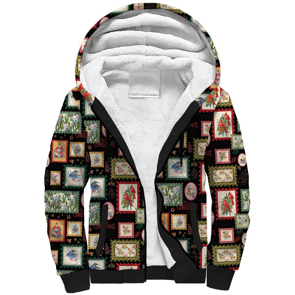 Aussie Birds Christmas La La Land Sherpa Hoodie Black Vintage Stamp Edition - Aussie Hoodie
