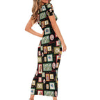 Aussie Birds Christmas La La Land Short Sleeve Bodycon Dress Black Vintage Stamp Edition - Aussie Hoodie