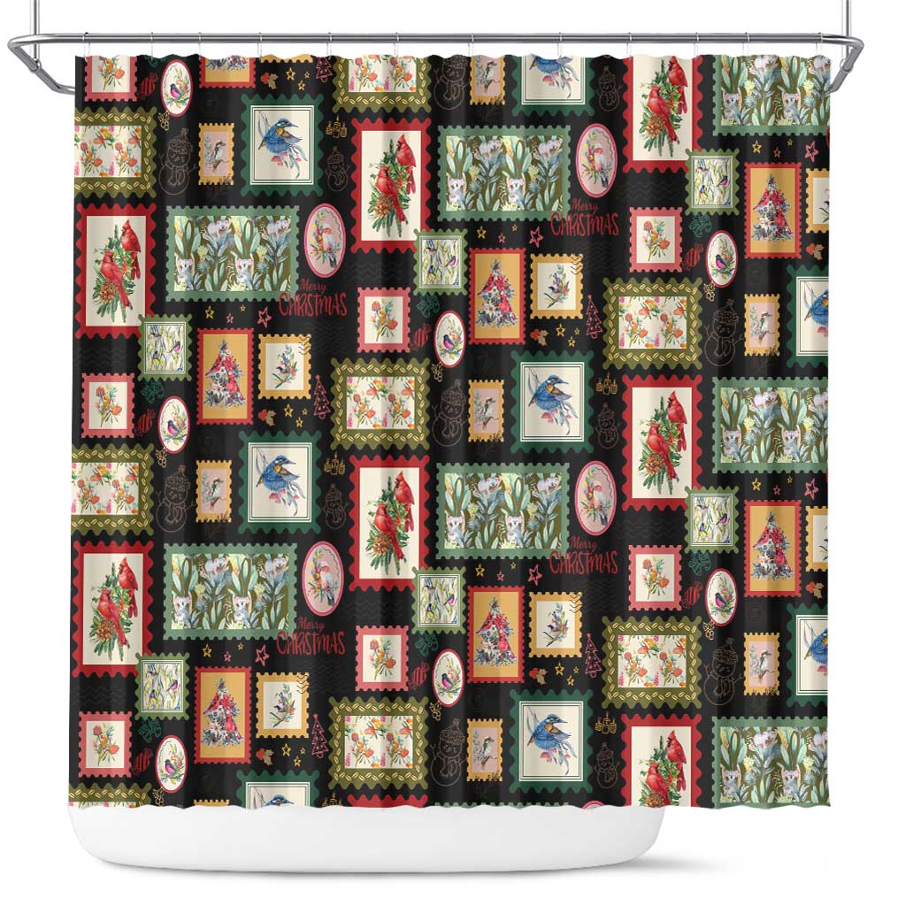 Aussie Birds Christmas La La Land Shower Curtain Black Vintage Stamp Edition - Aussie Hoodie