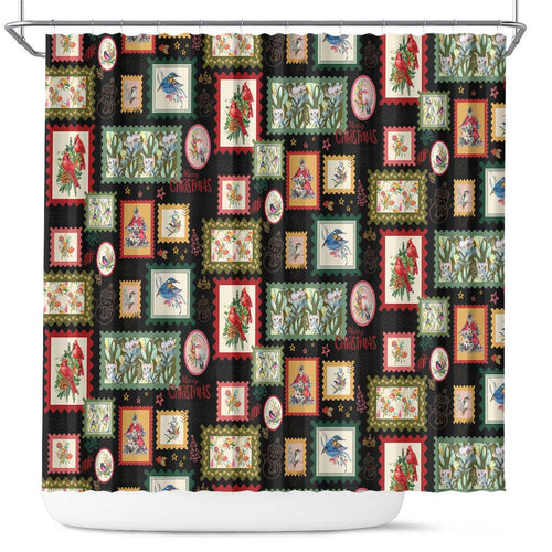 Aussie Birds Christmas La La Land Shower Curtain Black Vintage Stamp Edition - Aussie Hoodie
