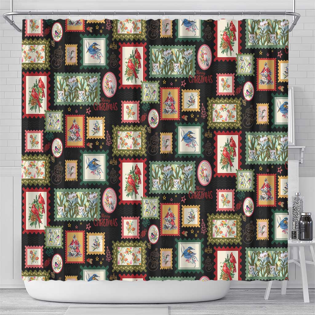 Aussie Birds Christmas La La Land Shower Curtain Black Vintage Stamp Edition - Aussie Hoodie