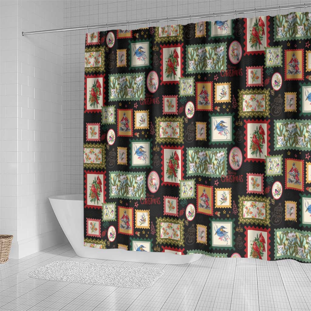 Aussie Birds Christmas La La Land Shower Curtain Black Vintage Stamp Edition - Aussie Hoodie