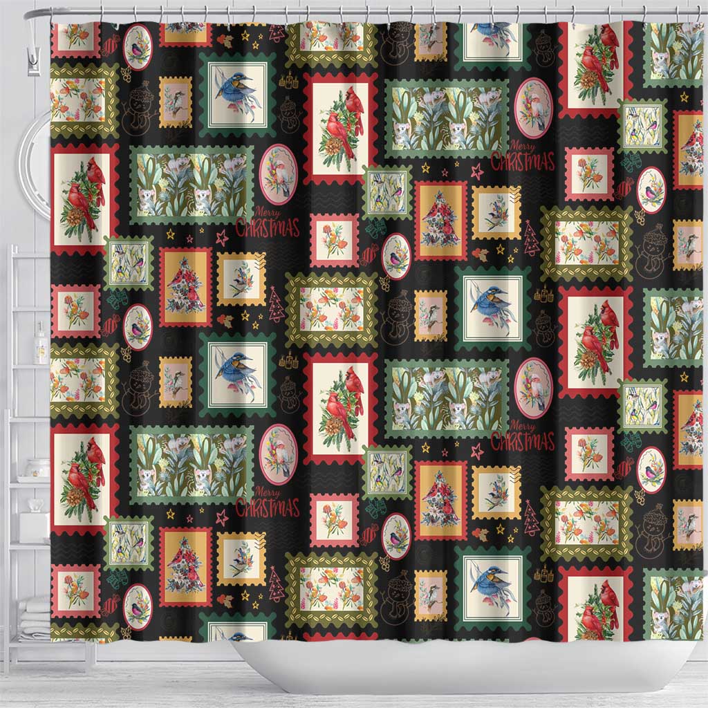 Aussie Birds Christmas La La Land Shower Curtain Black Vintage Stamp Edition - Aussie Hoodie