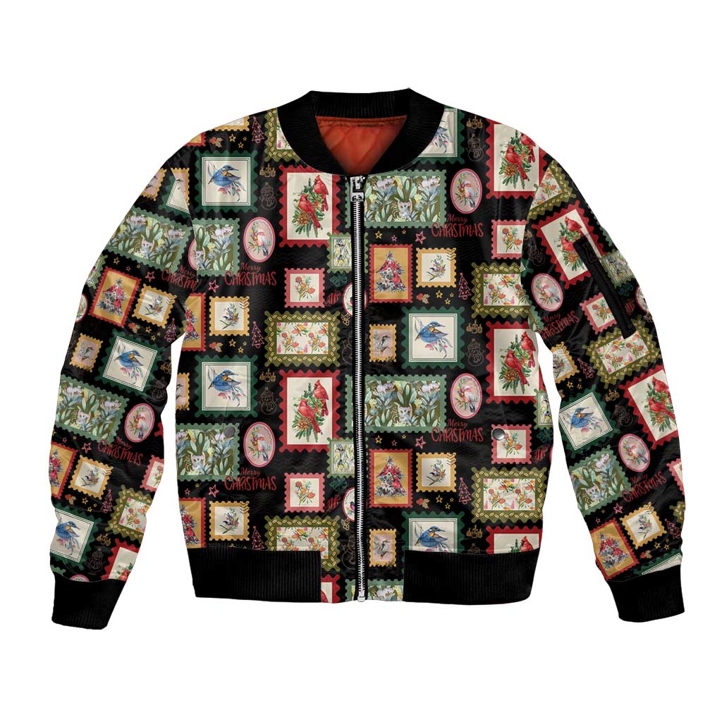 Aussie Birds Christmas La La Land Sleeve Zip Bomber Jacket Black Vintage Stamp Edition - Aussie Hoodie