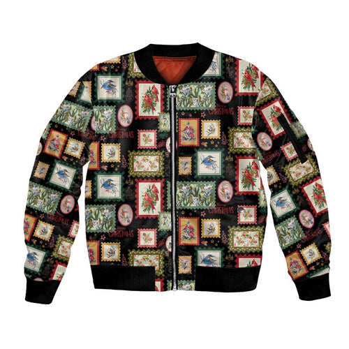 Aussie Birds Christmas La La Land Sleeve Zip Bomber Jacket Black Vintage Stamp Edition - Aussie Hoodie