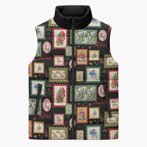 Aussie Birds Christmas La La Land Sleeveless Puffer Jacket Black Vintage Stamp Edition - Aussie Hoodie