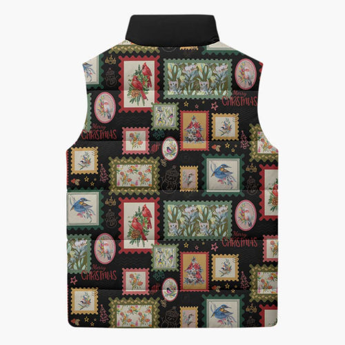 Aussie Birds Christmas La La Land Sleeveless Puffer Jacket Black Vintage Stamp Edition - Aussie Hoodie