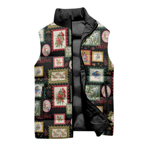 Aussie Birds Christmas La La Land Sleeveless Puffer Jacket Black Vintage Stamp Edition - Aussie Hoodie