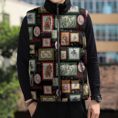 Aussie Birds Christmas La La Land Sleeveless Puffer Jacket Black Vintage Stamp Edition - Aussie Hoodie
