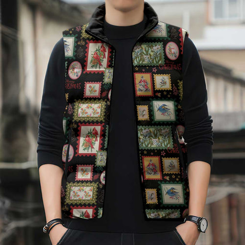 Aussie Birds Christmas La La Land Sleeveless Puffer Jacket Black Vintage Stamp Edition - Aussie Hoodie