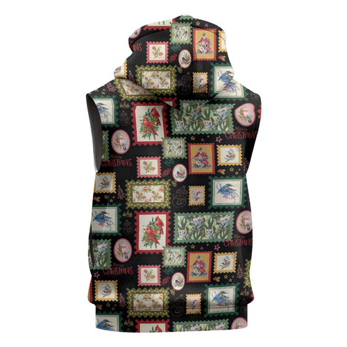 Aussie Birds Christmas La La Land Sleeveless Zip Hoodie Black Vintage Stamp Edition LT9