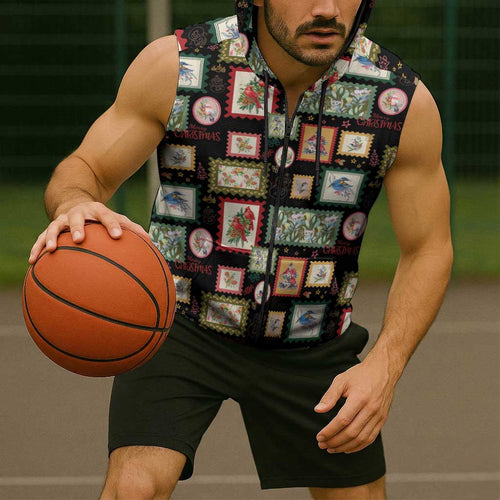 Aussie Birds Christmas La La Land Sleeveless Zip Hoodie Black Vintage Stamp Edition LT9
