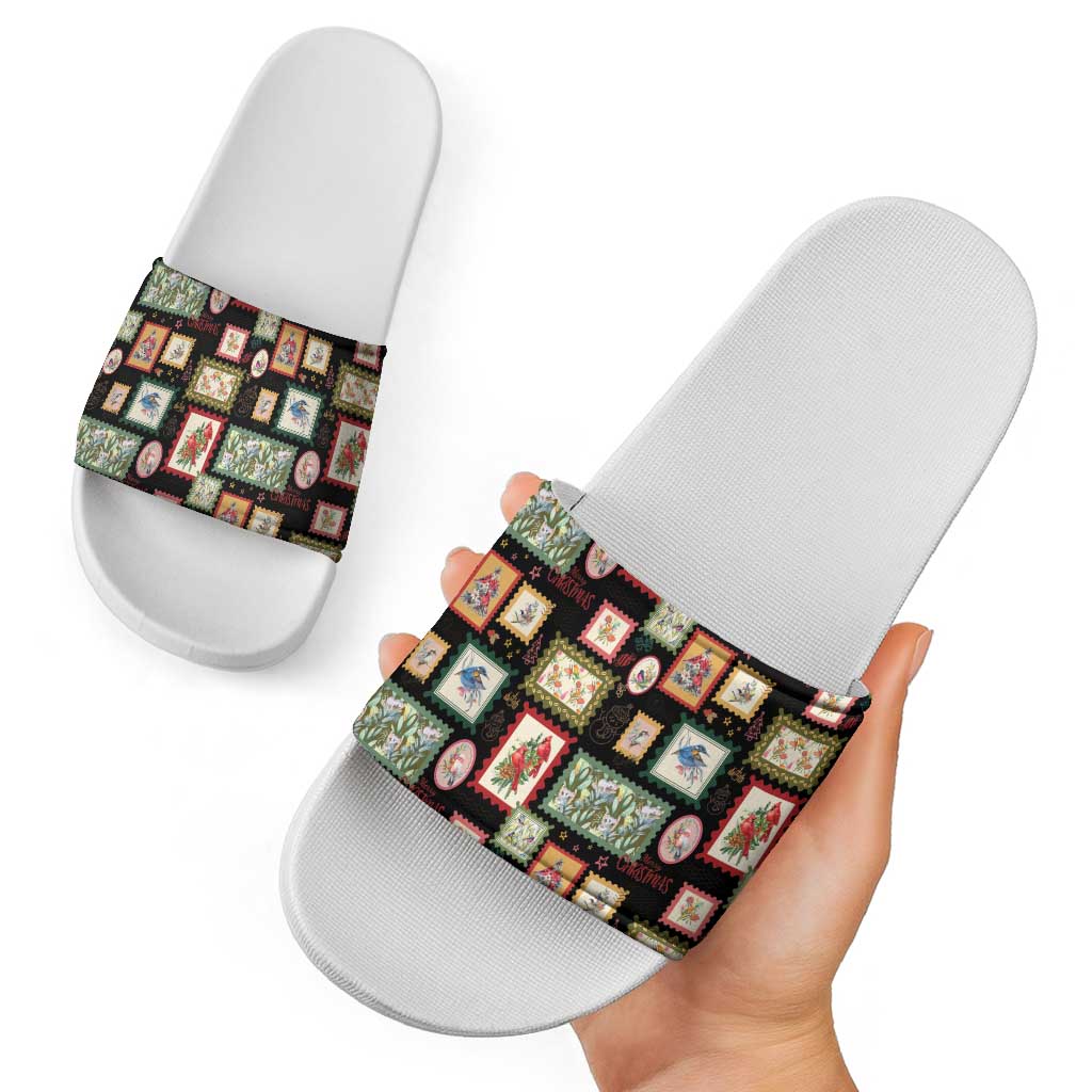 Aussie Birds Christmas La La Land Slide Sandals Black Vintage Stamp Edition - Aussie Hoodie