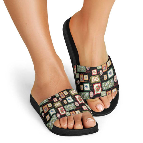 Aussie Birds Christmas La La Land Slide Sandals Black Vintage Stamp Edition - Aussie Hoodie
