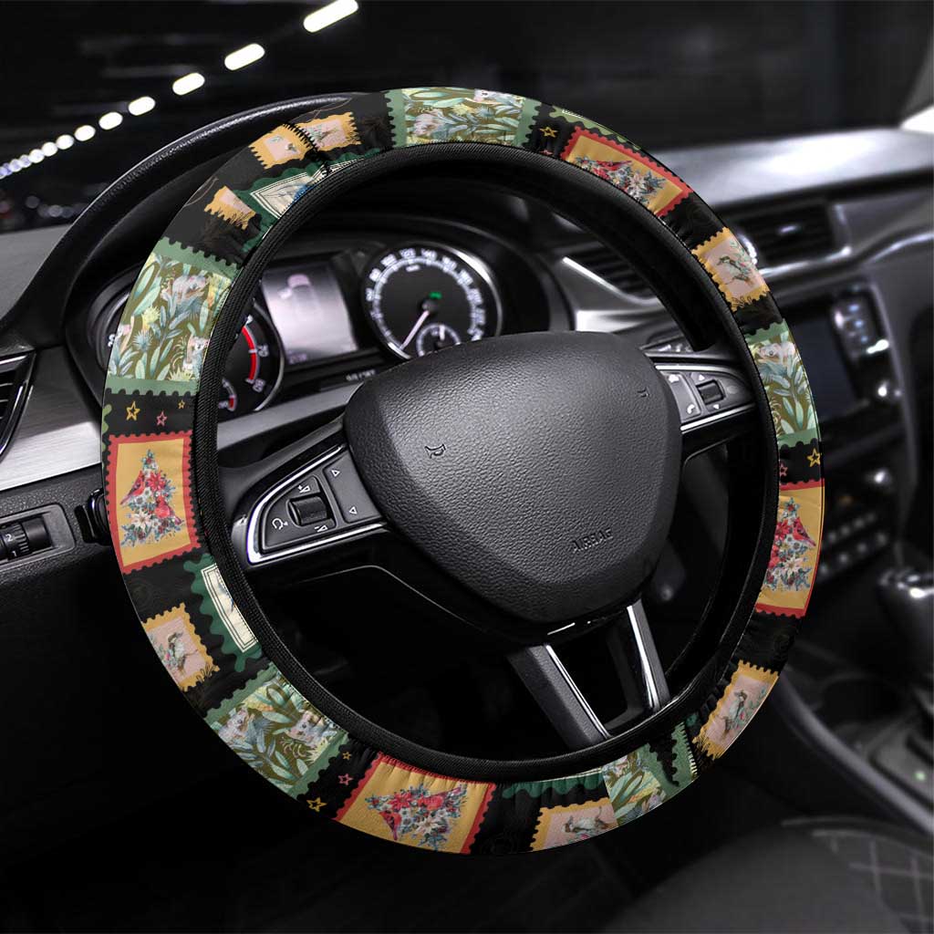 Aussie Birds Christmas La La Land Steering Wheel Cover Black Vintage Stamp Edition - Aussie Hoodie