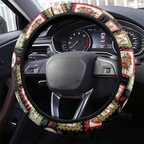 Aussie Birds Christmas La La Land Steering Wheel Cover Black Vintage Stamp Edition - Aussie Hoodie