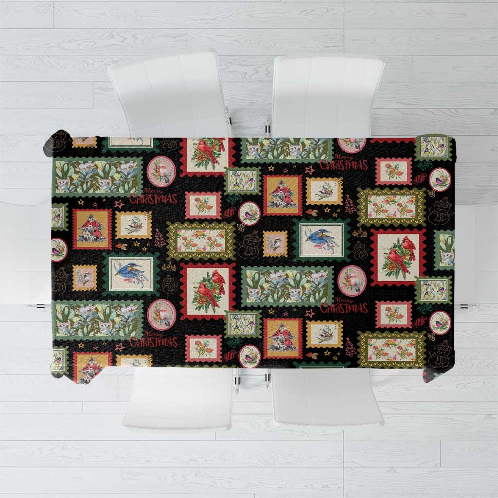 Aussie Birds Christmas La La Land Tablecloth Black Vintage Stamp Edition - Aussie Hoodie