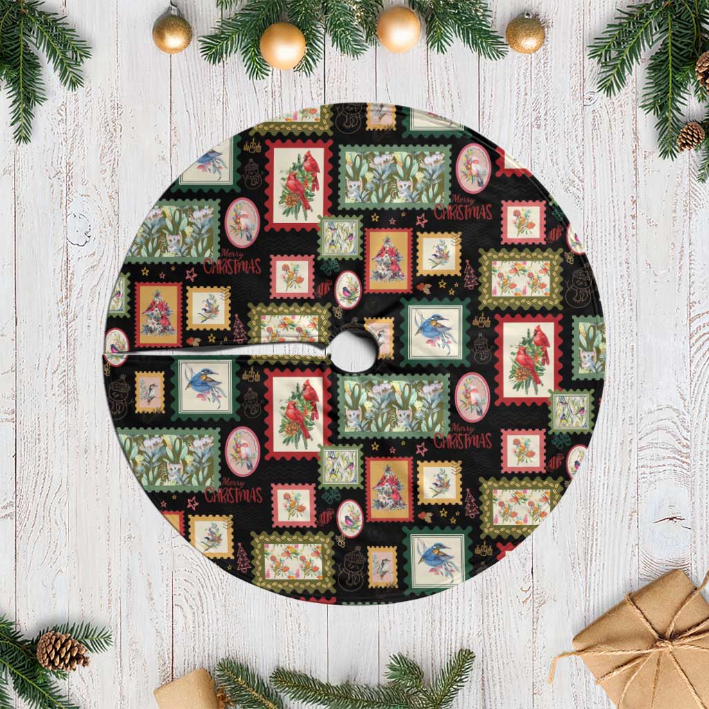 Aussie Birds Christmas La La Land Tree Skirt Black Vintage Stamp Edition - Aussie Hoodie