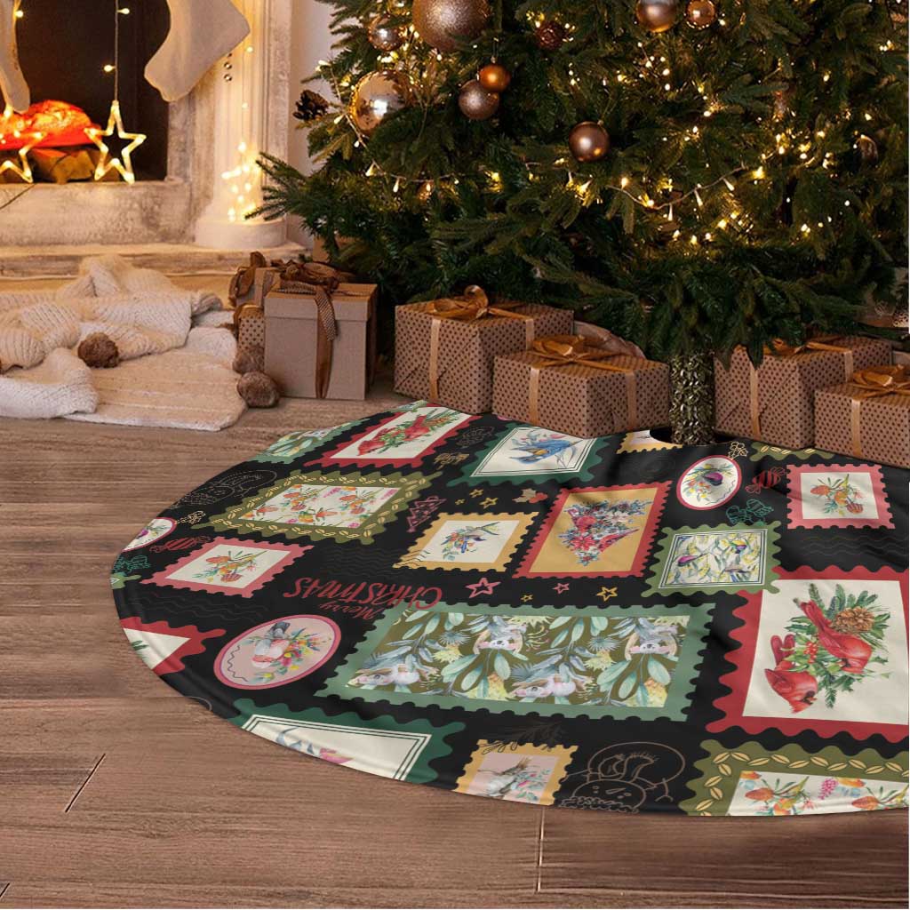 Aussie Birds Christmas La La Land Tree Skirt Black Vintage Stamp Edition - Aussie Hoodie
