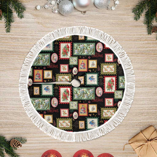 Aussie Birds Christmas La La Land Tree Skirt Black Vintage Stamp Edition - Aussie Hoodie