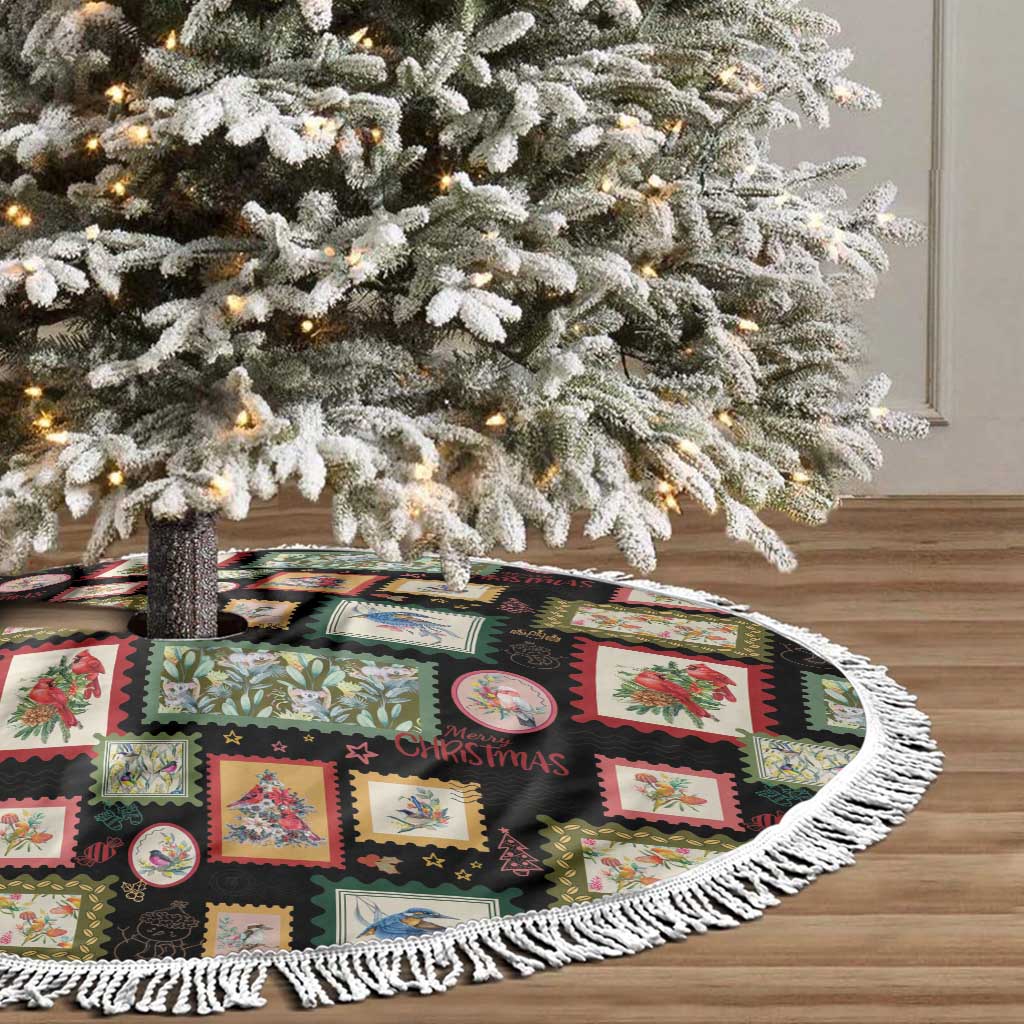 Aussie Birds Christmas La La Land Tree Skirt Black Vintage Stamp Edition - Aussie Hoodie